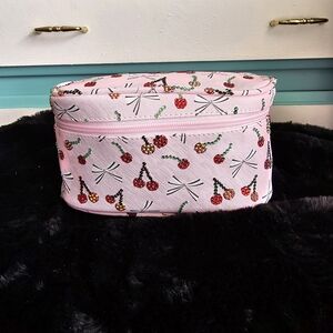 Pink Cherry Print Cosmetic Bag
